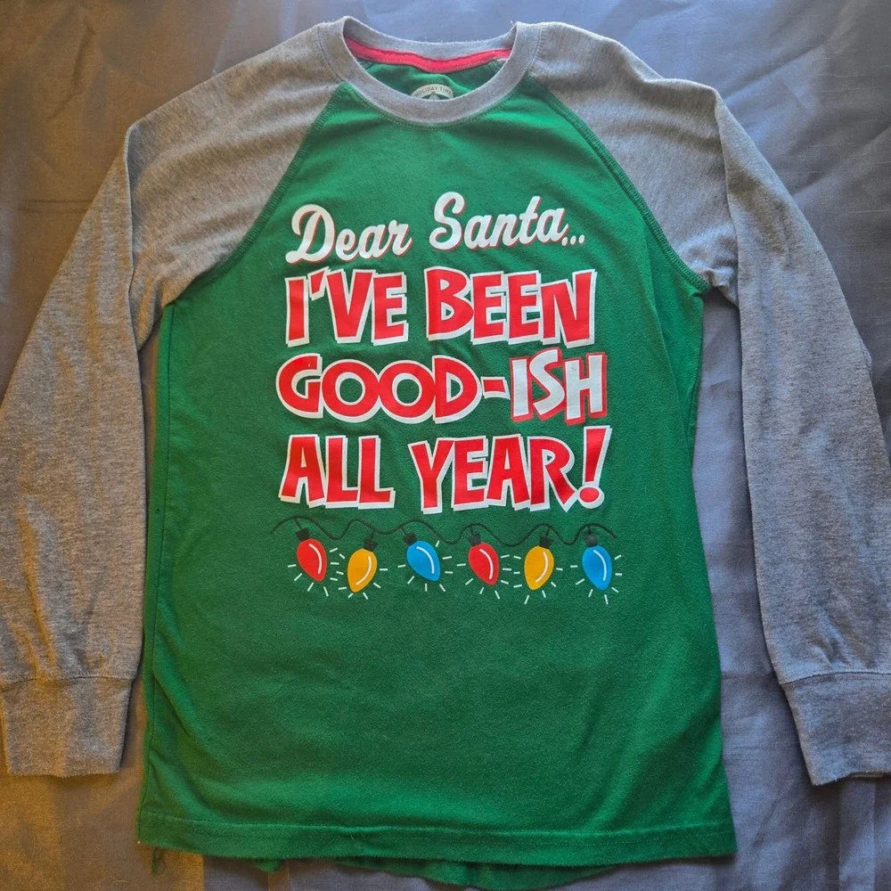Holiday Time Kids L 10 12 Christmas Shirt Dear Santa  Been Goodish Green Kidcore